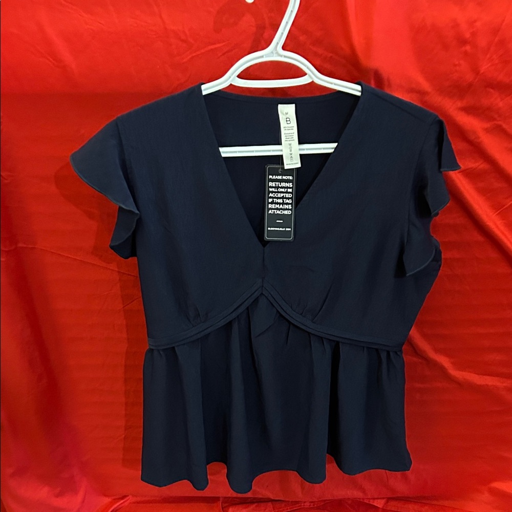 Nwt* B brand Navy Blue Ruffle Sleeve Blouse